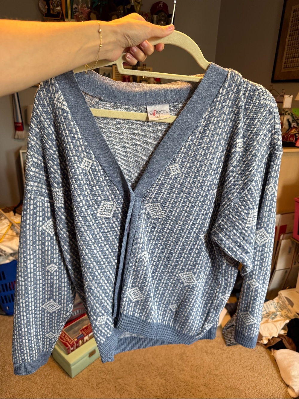 Aileen Blue Patterned V-Neck Cardigan